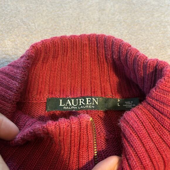 Lauren Ralph Lauren Red Knit Zip Up Sweater Crest Women' s Size L - Picture 7 of 7